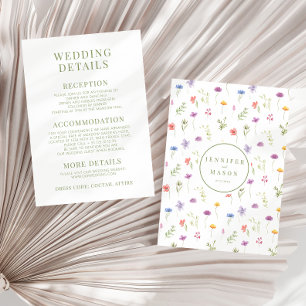 Cartão De Informações Detalhes do casamento de flores silvestres com pri