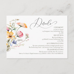 Cartão De Informações Detalhes do Casamento de Flores Silvestres de Aqua