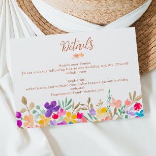 Cartão De Informações Detalhes do casamento de flores silvestres pintada