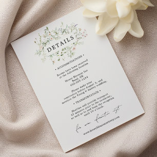 Cartão De Informações Detalhes do Casamento de Flores Silvestres Rústica