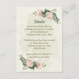 Cartão De Informações detalhes do casamento de flores verdes sage blush