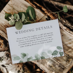 Cartão De Informações Detalhes do Casamento de Folha Verde Elegante Rece