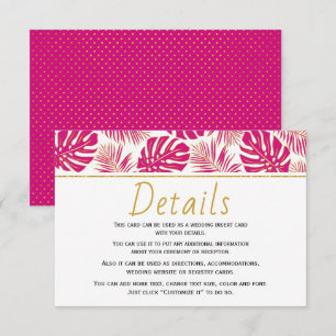 Cartão De Informações Detalhes do casamento de folhas tropicais magenta 
