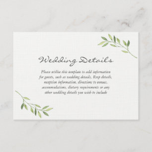 Cartão De Informações Detalhes do Casamento de Folhas Verdes em Aquarela