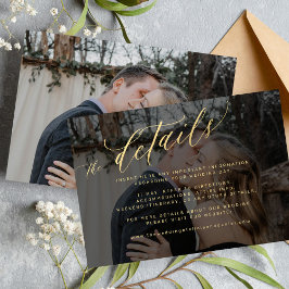 Cartão De Informações Detalhes do casamento de fotos a preto de ouro mod