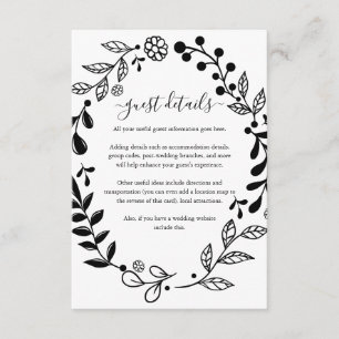 Cartão De Informações Detalhes do Casamento de Garland Floral Branca e P