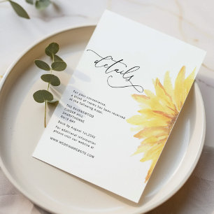 Cartão De Informações Detalhes do casamento de girassol minimalista