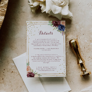 Cartão De Informações Detalhes do Casamento de Glitter Dourado Geométri