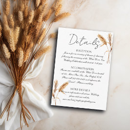 Cartão De Informações Detalhes do Casamento de Grass de Pampas Elegante