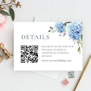 Cartão De Informações Detalhes do Casamento de Hydrangea Azul de Aquarel