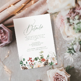 Cartão De Informações Detalhes do Casamento de Inverno de Férias Florais