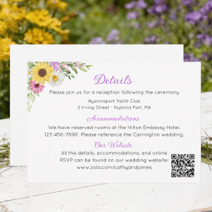 Cartão De Informações Detalhes do Casamento de Jardim de Girassóis Flora