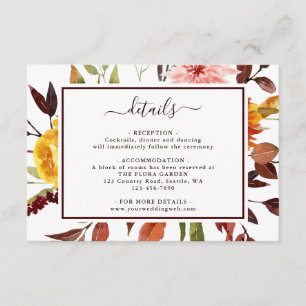 Cartão De Informações Detalhes do Casamento de Jardim de Outono Marsala