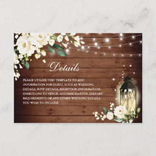 Cartão De Informações Detalhes do Casamento de Lanterna de Madeira Rústi