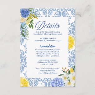 Cartão De Informações Detalhes do casamento de limão mediterrâneo de ver