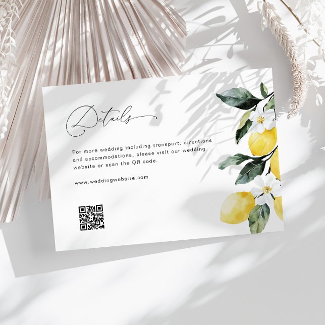 Cartão De Informações detalhes do casamento de limões de aquarela (Criador carregado)