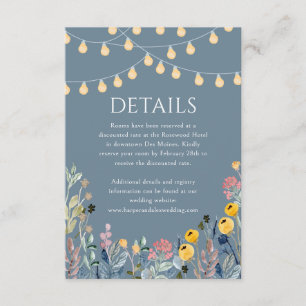 Cartão De Informações Detalhes do Casamento de Luzes de Jardim e Flores 