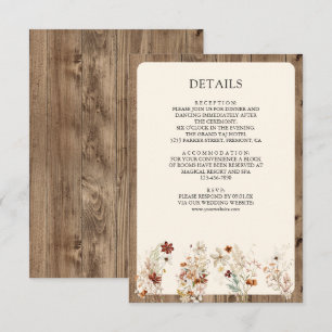 Cartão De Informações Detalhes do Casamento de Madeira Flor Silvestre Bo