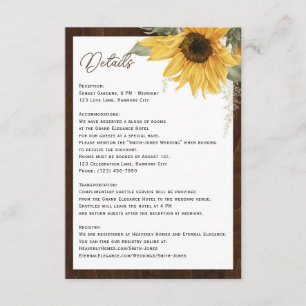 Cartão De Informações Detalhes do casamento de madeiras rústicas de gira