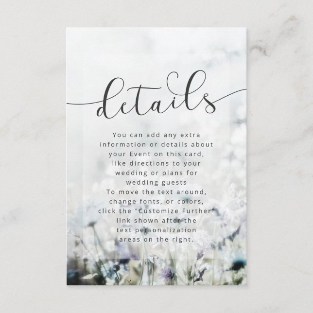 Cartão De Informações Detalhes do Casamento de Maravilhas Selvagens Desa (Frente)