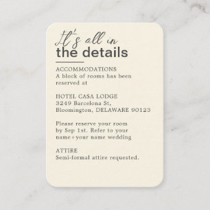 Cartão De Informações Detalhes do Casamento de Marfim minimalista