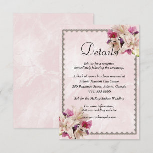 Cartão De Informações Detalhes do Casamento de Mármore Rosa-Rosa-Floral