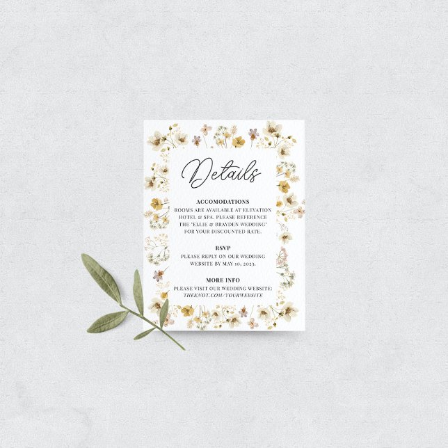 Cartão De Informações Detalhes do Casamento de Moldura de Flor Selvagem  (Criador carregado)