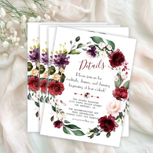 Cartão De Informações Detalhes do Casamento de Moldura Floral Azul Chic