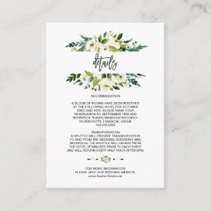 Cartão De Informações Detalhes do Casamento de Moldura Floral Branco da