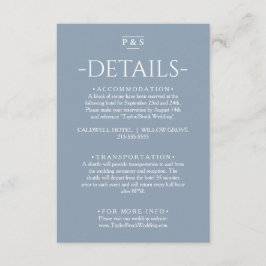 Cartão De Informações Detalhes do Casamento de Monograma Azul com Dusty