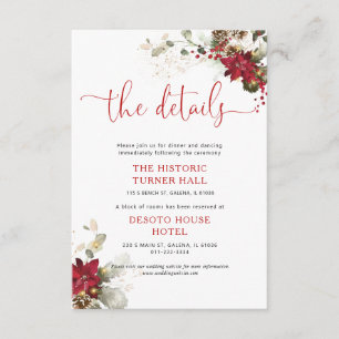 Cartão De Informações Detalhes do Casamento de Natal com Flores Vermelha