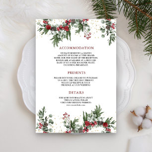 Cartão De Informações Detalhes do Casamento de Natal Floral Vermelho de 