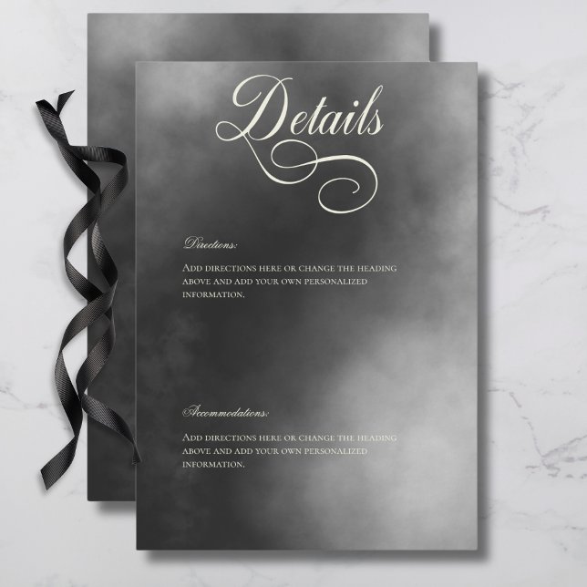 Cartão De Informações Detalhes do Casamento de Neve Negra da Meia-Noite  (Dark Moody Midnight Black Fog Wedding Details Enclosure Card)