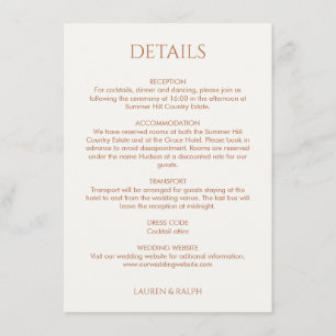 Cartão De Informações Detalhes do Casamento de Ochre e Ivory Monogrammed
