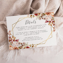 Cartão De Informações Detalhes do Casamento de Outono Floral Dourado