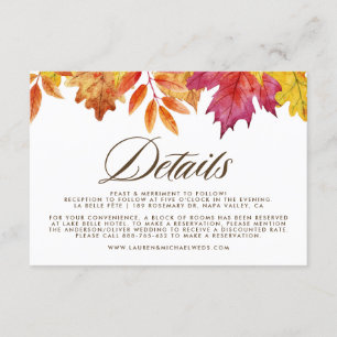 Cartão De Informações Detalhes do Casamento de Outono Rustic Falling Dei