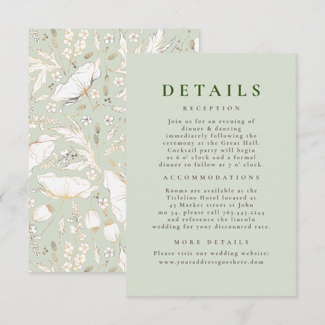 Cartão De Informações Detalhes do Casamento de Padrão de Flores Selvagen (Frente/Verso)
