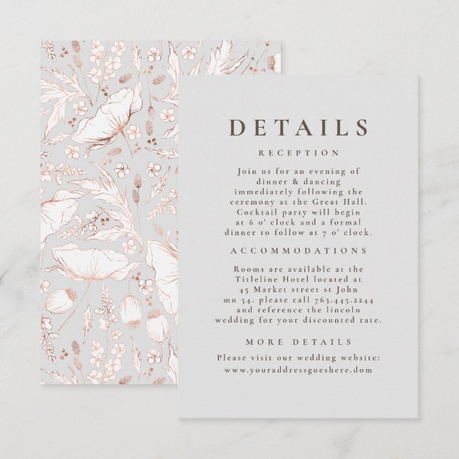Cartão De Informações Detalhes do Casamento de Padrão de Flores Selvagen (Frente/Verso)