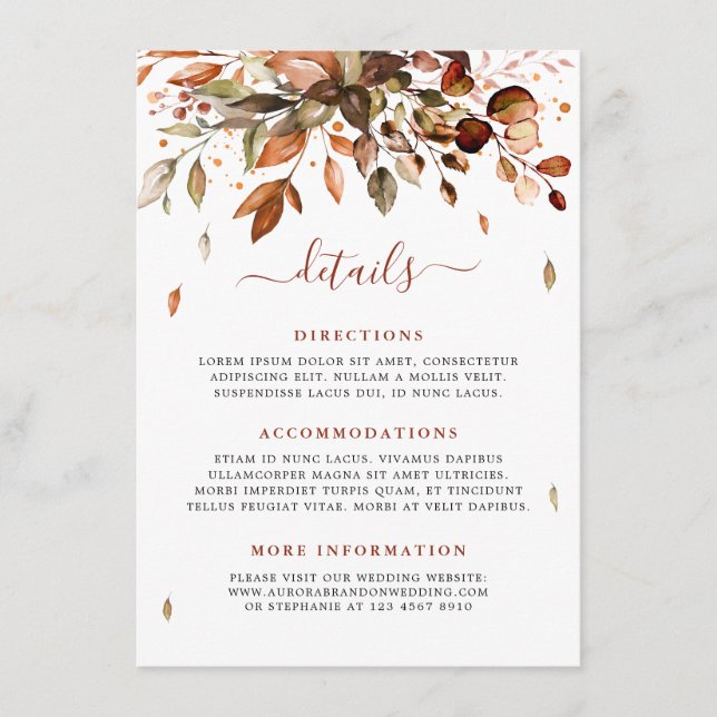 Cartão De Informações Detalhes do Casamento de País Russo do outono (Frente)