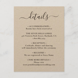 Cartão De Informações Detalhes do Casamento de Papel Kraft Elegante