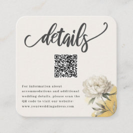 Cartão De Informações Detalhes do Casamento de Peony QR Dourado Elegante