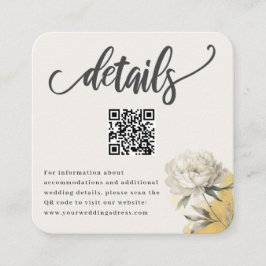Cartão De Informações Detalhes do Casamento de Peony QR Dourado Elegante