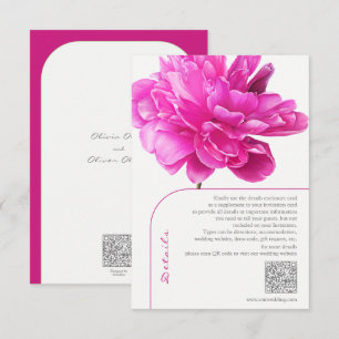 Cartão De Informações Detalhes do Casamento de Peony Rosa Brilhante