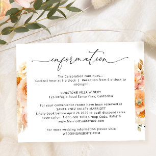 Cartão De Informações Detalhes do Casamento de Pêssego Elegante, Informa