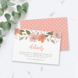 Cartão De Informações Detalhes do Casamento de Pêssego Floral Delicado