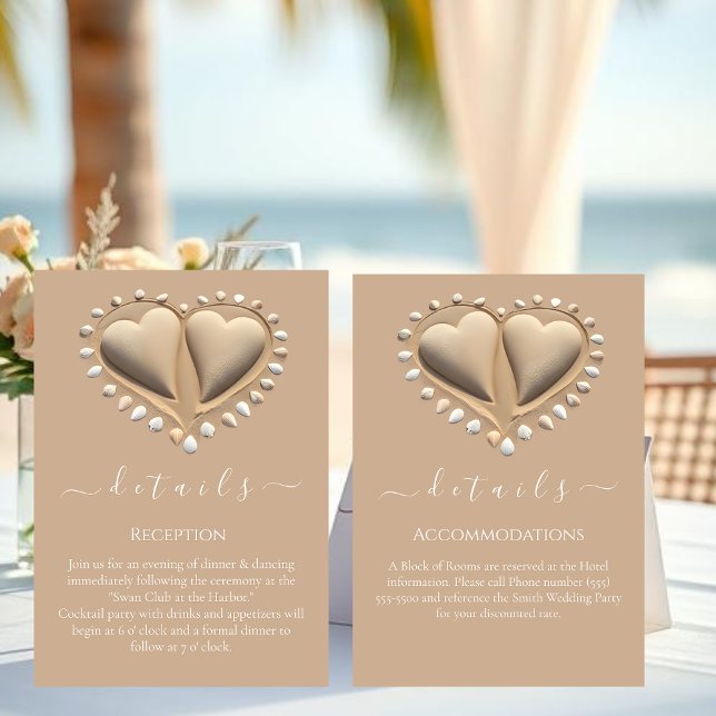 Cartão De Informações Detalhes do Casamento de Praia (Beach Wedding Details Enclosure Card Reception and Accommodations)