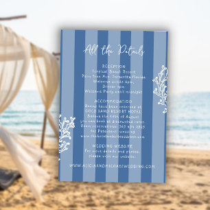 Cartão De Informações Detalhes do casamento de praia listrado retrô capr