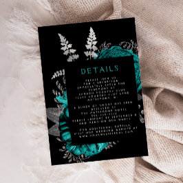 Cartão De Informações Detalhes do Casamento de Prata Floral de Teal Flor
