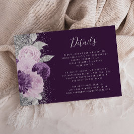 Cartão De Informações Detalhes do Casamento de Prata Púrpura Floral de W