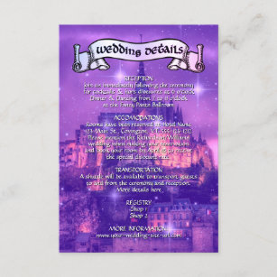 Cartão De Informações Detalhes Do Casamento De Púrpura Do Castelo De Fad
